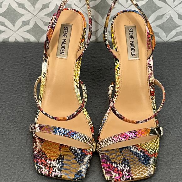 Steve Madden Gracey Rainbow Snake Open Toe Ankle Strappy 3"mHeels Women 10M - Picture 7 of 12
